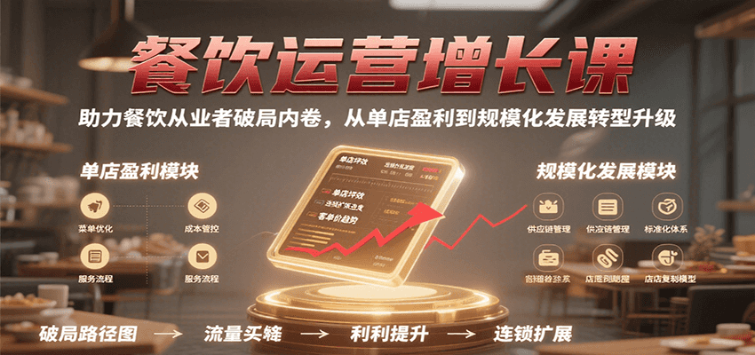 餐饮运营增长课，助力餐饮从业者破局内卷，从单店盈利到规模化发展转型升级-知创网