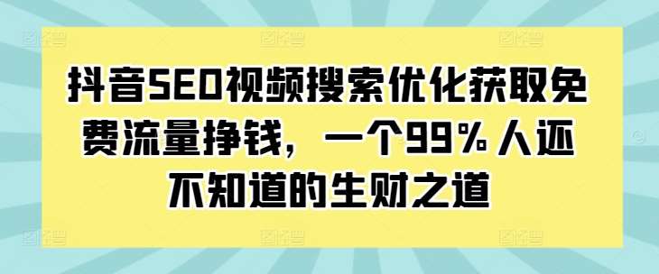 抖音SEO视频搜索优化获取免费流量挣钱，一个99%人还不知道的生财之道-知创网