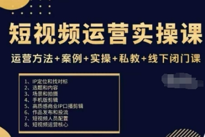 短视频运营实操课,运营方法+案例+实操+私教+线下闭门课-知创网