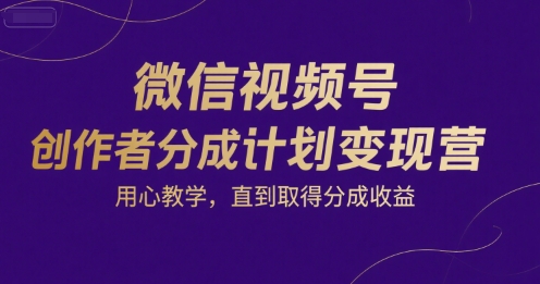 微信视频号创作者分成计划变现营，用心教学，直到取得分成收益-知创网