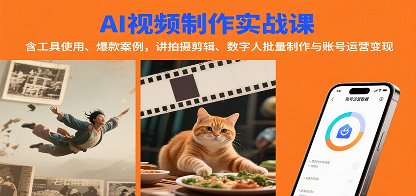 AI视频制作实战：含工具使用、爆款案例，讲拍摄剪辑、数字人批量制作与账号运营变现-知创网