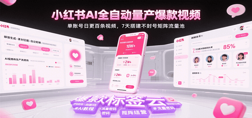 小红书AI全自动量产爆款视频，单账号日更百条视频，7天搭建不封号矩阵流量池（更新）-知创网