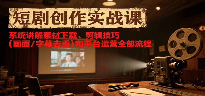 短剧创作实战课，系统讲解素材下载、剪辑技巧（画面/字幕去重）和平台运营全部流程-知创网