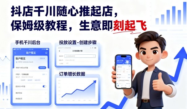 抖店千川随心推起店，保姆级教程，生意即刻起飞-知创网