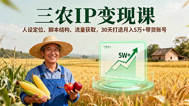 （16044期）三农IP变现课，人设定位、脚本结构、流量获取，30天打造月入5万+带货账号-知创网