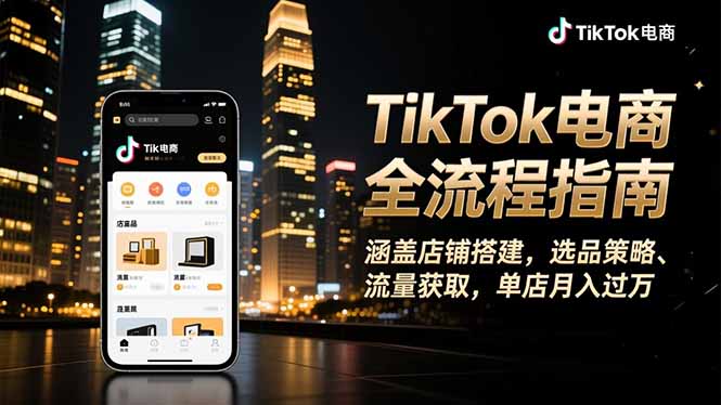 （16524期）TikTok电商全流程指南，涵盖店铺搭建、选品策略、流量获取，单店月入过万-知创网