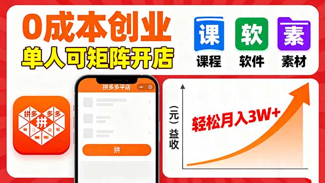 （16047期）拼多多虚拟电商，0成本，单人可矩阵开店，轻松月入3W+-知创网
