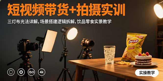 （15540期）短视频带货+拍摄实训：三灯布光法详解,场景搭建逻辑拆解,饮品零食实景教学-知创网