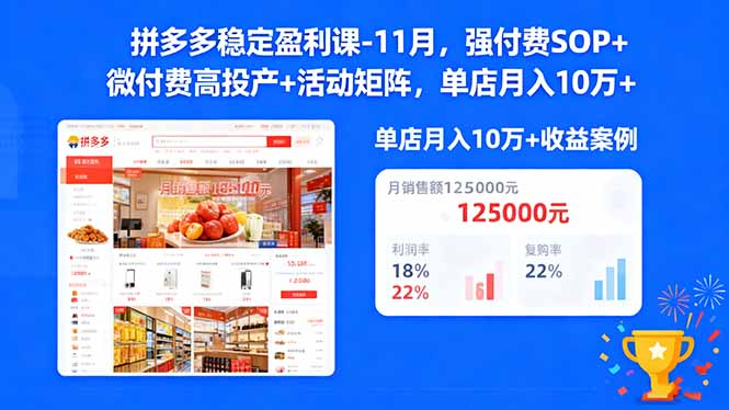 （16473期）拼多多稳定盈利课-11月，强付费SOP+微付费高投产+活动矩阵，单店月入10万+-知创网