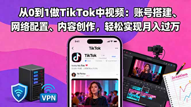 (16461期)从0到1做TikTok中视频:账号搭建、网络配置、内容创作,轻松实现月入过万-知创网