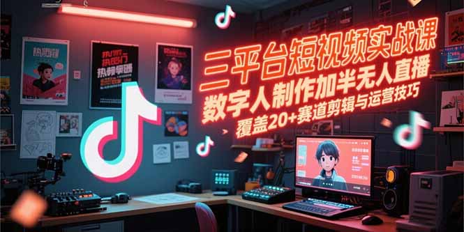 （15265期）三平台短视频实战课，数字人制作加半无人直播，覆盖20+赛道剪辑与运营技巧-知创网