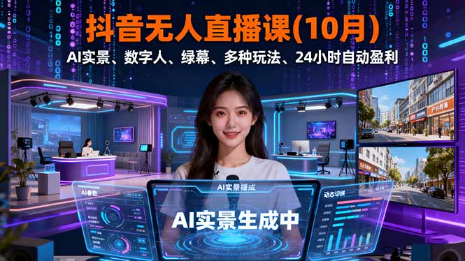 （16355期）抖音无人直播课(10月)，AI实景、数字人、绿幕、多种玩法、24小时自动盈利-知创网