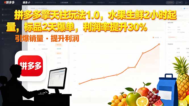 （16429期）拼多多 擎天柱玩法1.0，水果生鲜2小时起量，标品2天爆单，利润率提升30%-知创网
