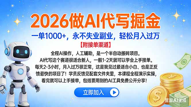 （16924期）2026做AI代写掘金，一单1000+，永不失业副业，轻松月入过万-知创网