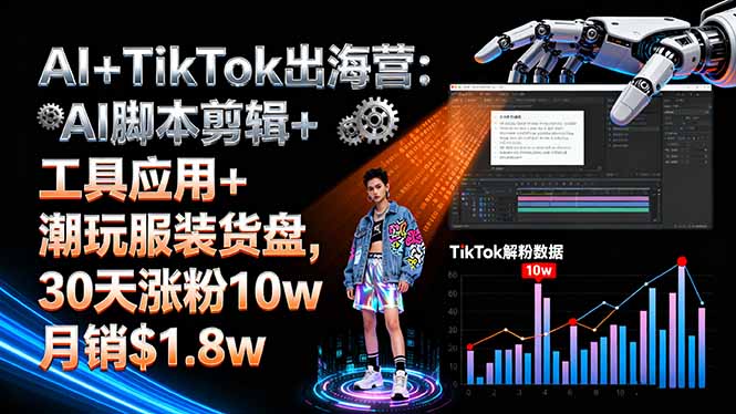 （16108期）AI+TikTok出海营:AI脚本剪辑+工具应用+潮玩服装货盘,30天涨粉10w月销$1.8w-知创网