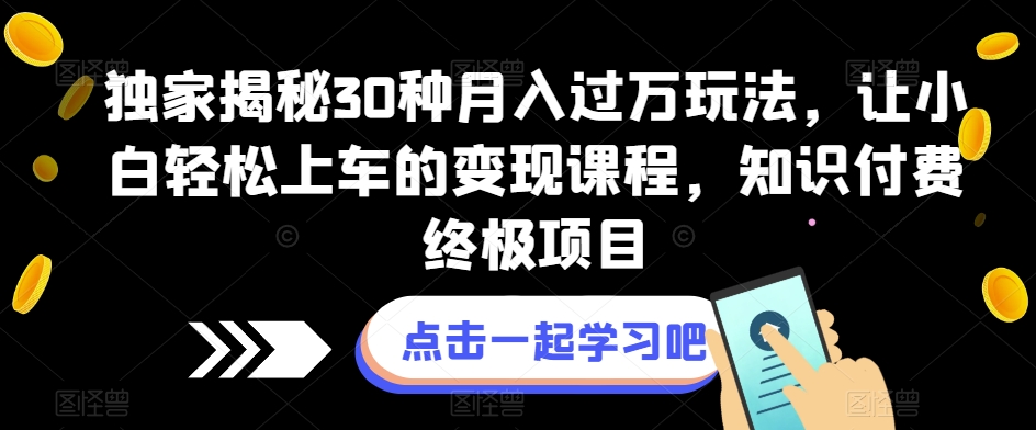 独家揭秘30种月入过万玩法，让小白轻松上车的变现课程，知识付费终极项目【揭秘】-知创网