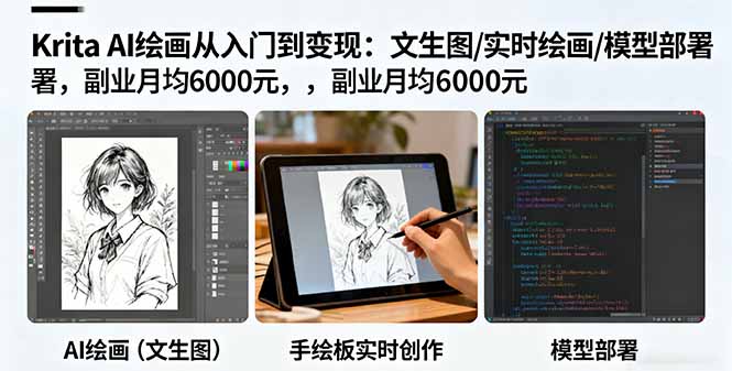 （16222期）Krita AI绘画从入门到变现：文生图/实时绘画/模型部署，副业月均6000元-知创网