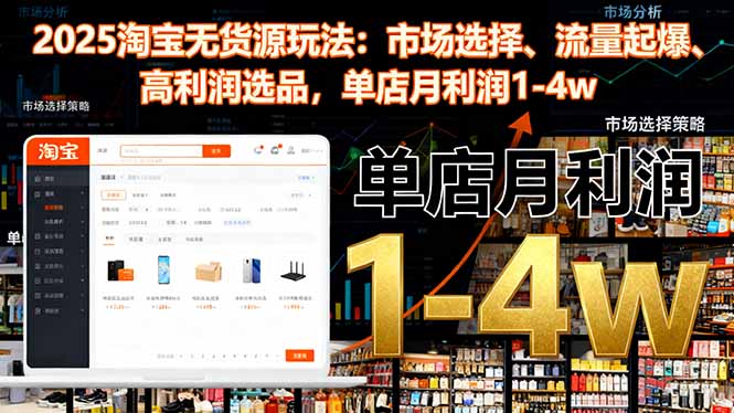 （16445期）2025淘宝无货源玩法：市场选择、流量起爆、高利润选品，单店月利润1-4w-知创网