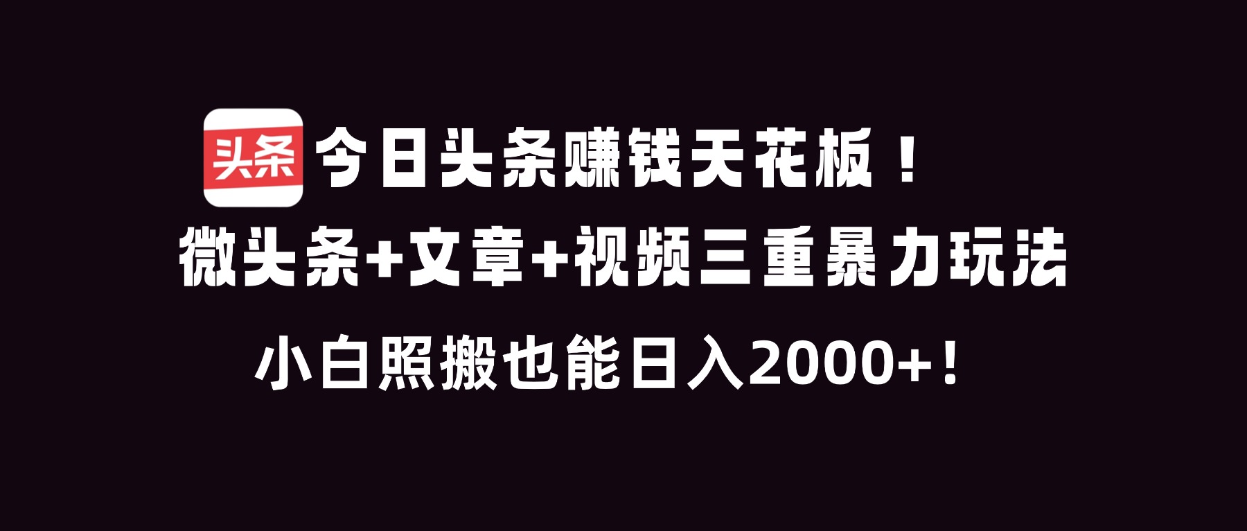 （16888期）今日头条赚钱天花板！微头条+文章+视频三重暴利玩法，小白照搬也能日人2000+-知创网