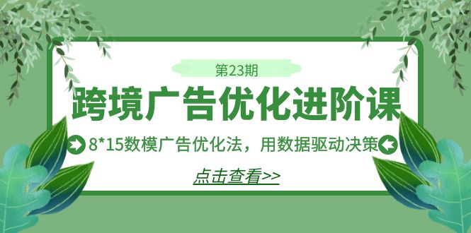 跨境广告·优化进阶课·第23期,8*15数模广告优化法,用数据驱动决策-知创网