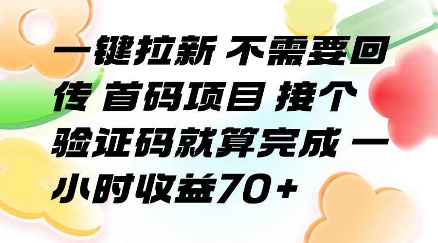(15588期)一键拉新 不需要回传 首码项目 接个验证码就算完成 一小时收益70+-知创网