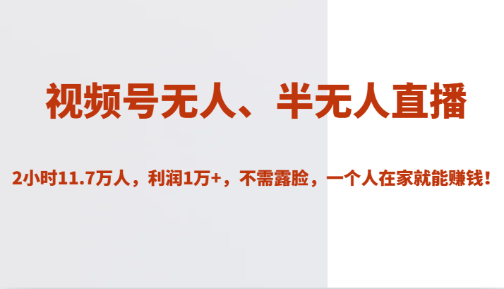 视频号无人、半无人直播2小时11.7万人，利润1万+，不需露脸，一个人在家就能赚钱！-知创网
