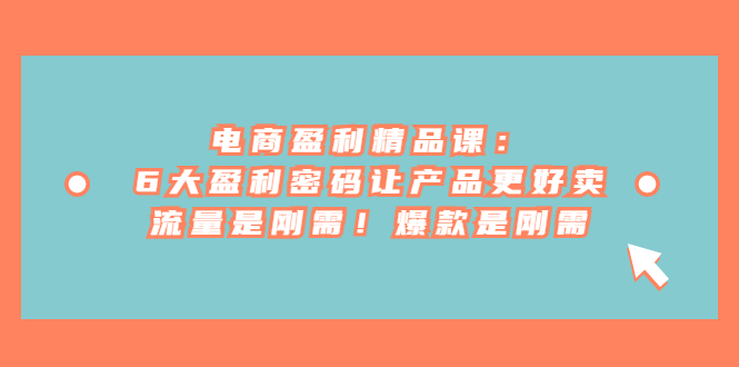 电商盈利精品课:6大盈利 密码让产品更好卖,流量是刚需!爆款是刚需-知创网