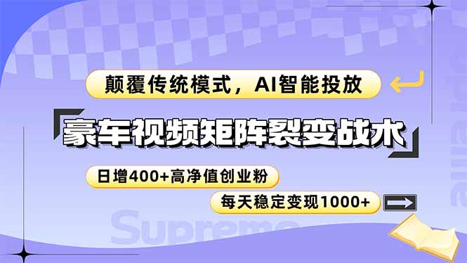 （14903期）豪车视频矩阵裂变战术，颠覆传统模式，AI智能投放，日增400+高净值创业…-知创网