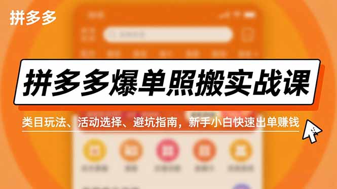 (16838期)拼多多爆单照搬实战课,类目玩法、活动选择、避坑指南,新手小白快速出单赚钱-知创网