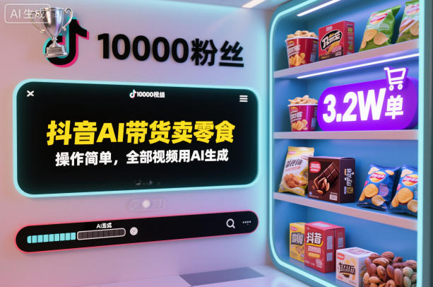 抖音AI带货卖零食,操作简单,全部视频用AI生成,一万粉丝,卖了3.2W单-知创网