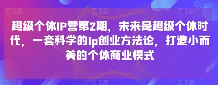 超级个体IP营第2期，未来是超级个体时代，一套科学的ip创业方法论，打造小而美的个体商业模式-知创网