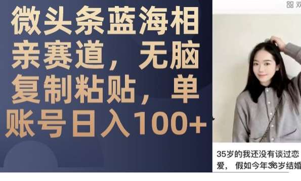 微头条蓝海相亲赛道，无脑复制粘贴，单账号日入100+-知创网