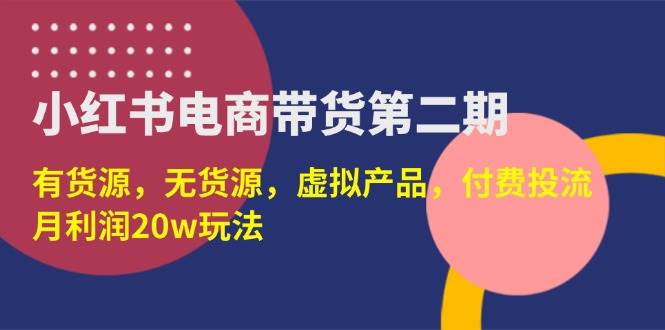 （14186期）小红书电商带货第二期，有货源，无货源，虚拟产品，付费投流，月利润20w-知创网