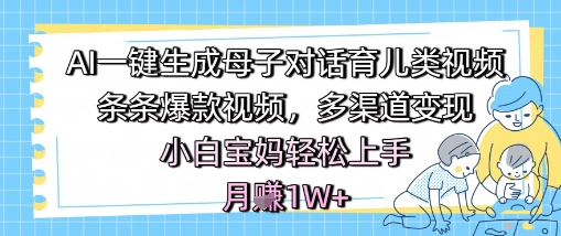 AI一键生成母子对话育儿类视频，条条爆款视频，多渠道变现，小白宝妈轻松上手，月入1W+-知创网