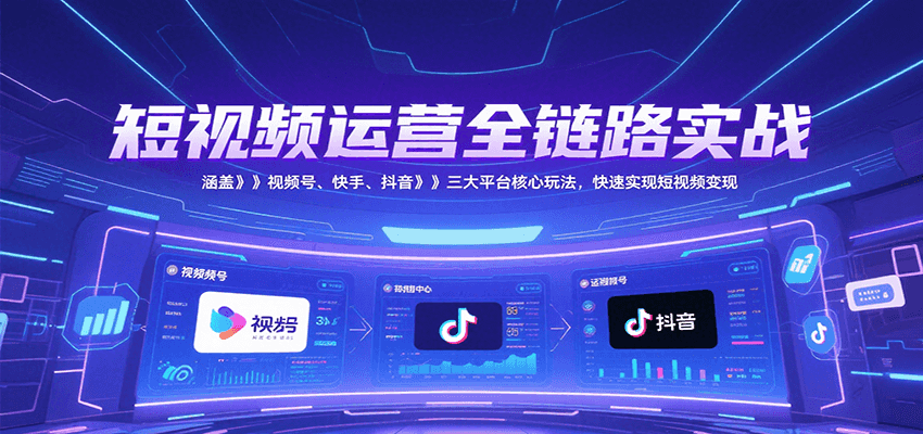 短视频运营全链路实战，涵盖视频号、快手、抖音三大平台核心玩法，快速实现变现！-知创网
