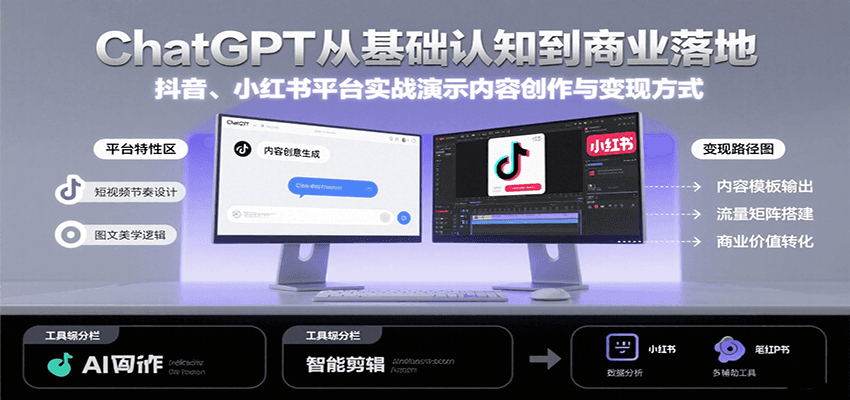 ChatGPT从基础认知到商业落地，实战演示抖音、小红书等平台的内容创作与变现-知创网
