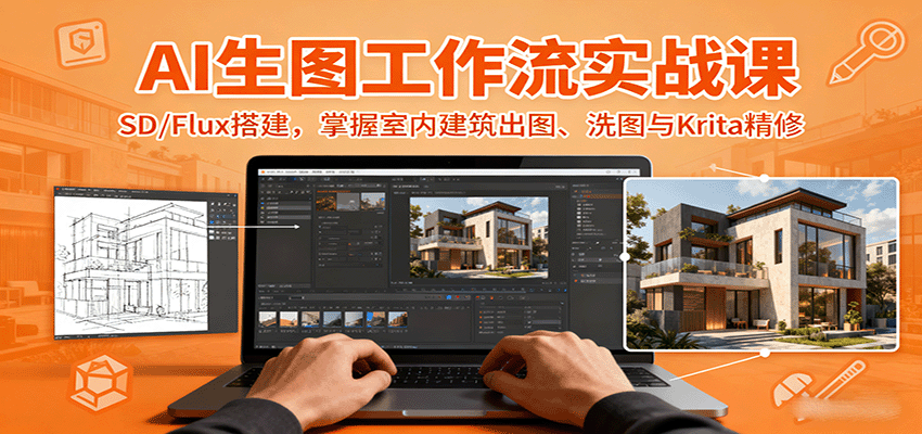 AI生图工作流实战课:SD/Flux搭建,掌握室内建筑出图、洗图与Krita精修-知创网