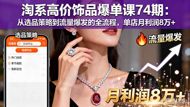 （16351期）淘系高价饰品爆单课74期：从选品策略到流量爆发的全流程，单店月利润8万+-知创网