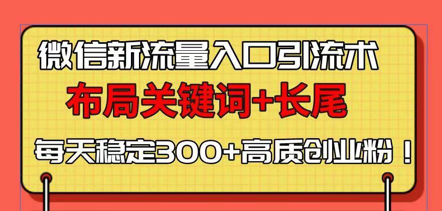 （13897期）微信新流量入口引流术，布局关键词+长尾，每天稳定300+高质创业粉！-知创网