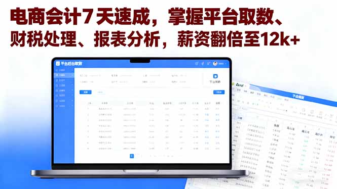 （16192期）电商会计7天速成，掌握平台取数、财税处理、报表分析，薪资翻倍至12k+-知创网