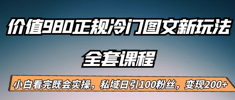 外面卖980的正规冷门图文新玩法，私域日引100粉丝，变现200+-知创网