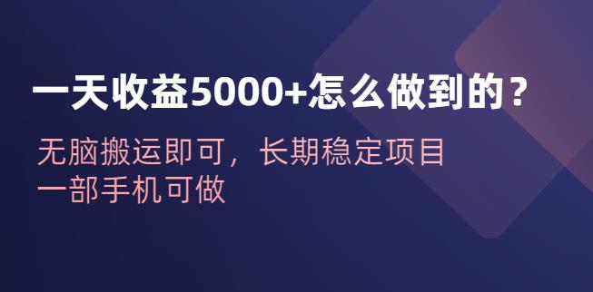 一天收益5000+怎么做到的？无脑搬运即可，长期稳定项目，一部手机可做【揭秘】-知创网
