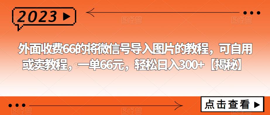 外面收费66的将微信号导入图片的教程,可自用或卖教程,一单66元,轻松日入300+【揭秘】-知创网