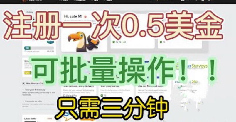 国外项目注册一次0.5美金,只需三分钟无脑操作,可批量同时放大操作,小白工作室福利【揭秘】-知创网