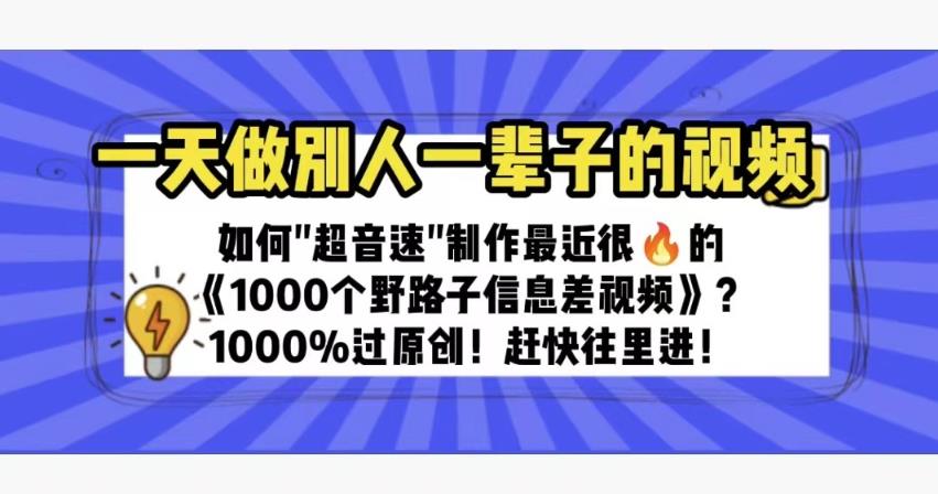 一天做完别一辈子的视频制作最近很火的《1000个野路子信息差》100%过原创【揭秘】-知创网