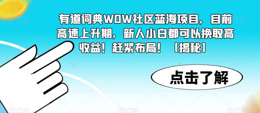 有道词典WOW社区蓝海项目,目前高速上升期,新人小白都可以换取高收益!赶紧布局!【揭秘】-知创网
