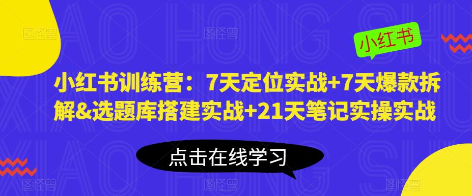 小红书训练营：7天定位实战+7天爆款拆解&选题库搭建实战+21天笔记实操实战-知创网