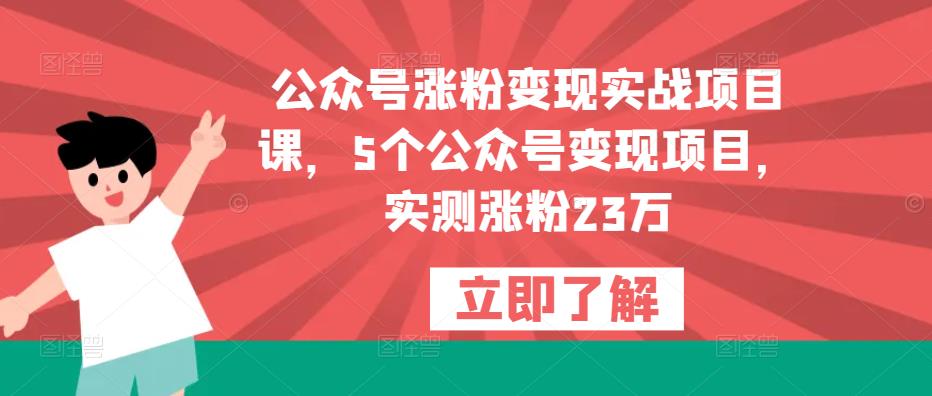 公众号涨粉变现实战项目课，5个公众号变现项目，实测涨粉23万-知创网