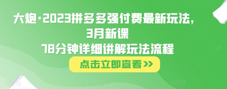 大炮·2023拼多多强付费最新玩法，3月新课​78分钟详细讲解玩法流程-知创网