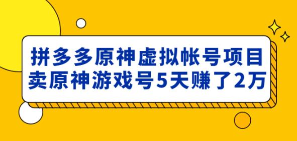 外面卖2980的拼多多原神虚拟帐号项目：卖原神游戏号5天赚了2万-知创网